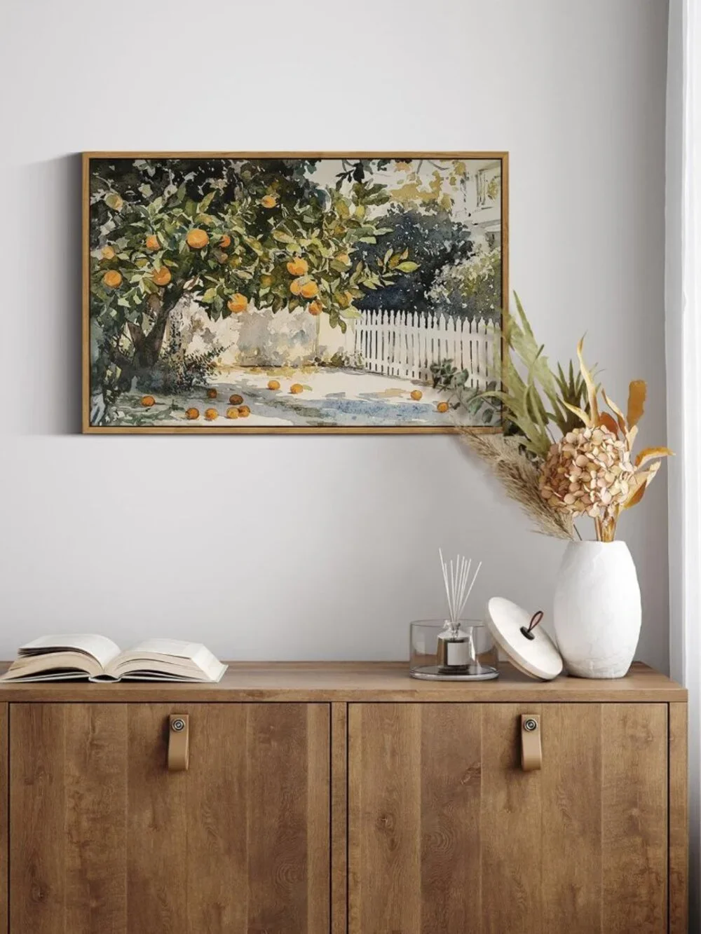 Rustic Fall Canvas Wall Art - Orange Trees Decor for Kitchen & Fireplace, 16x24